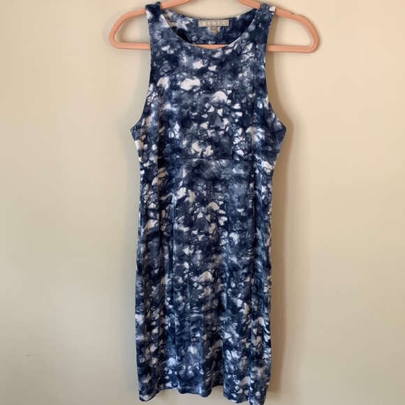 Athleta Santorini Rip Tide Sleeveless Fit & Flare Mini Dress Blue White Tie Dye - Picture 3 of 8